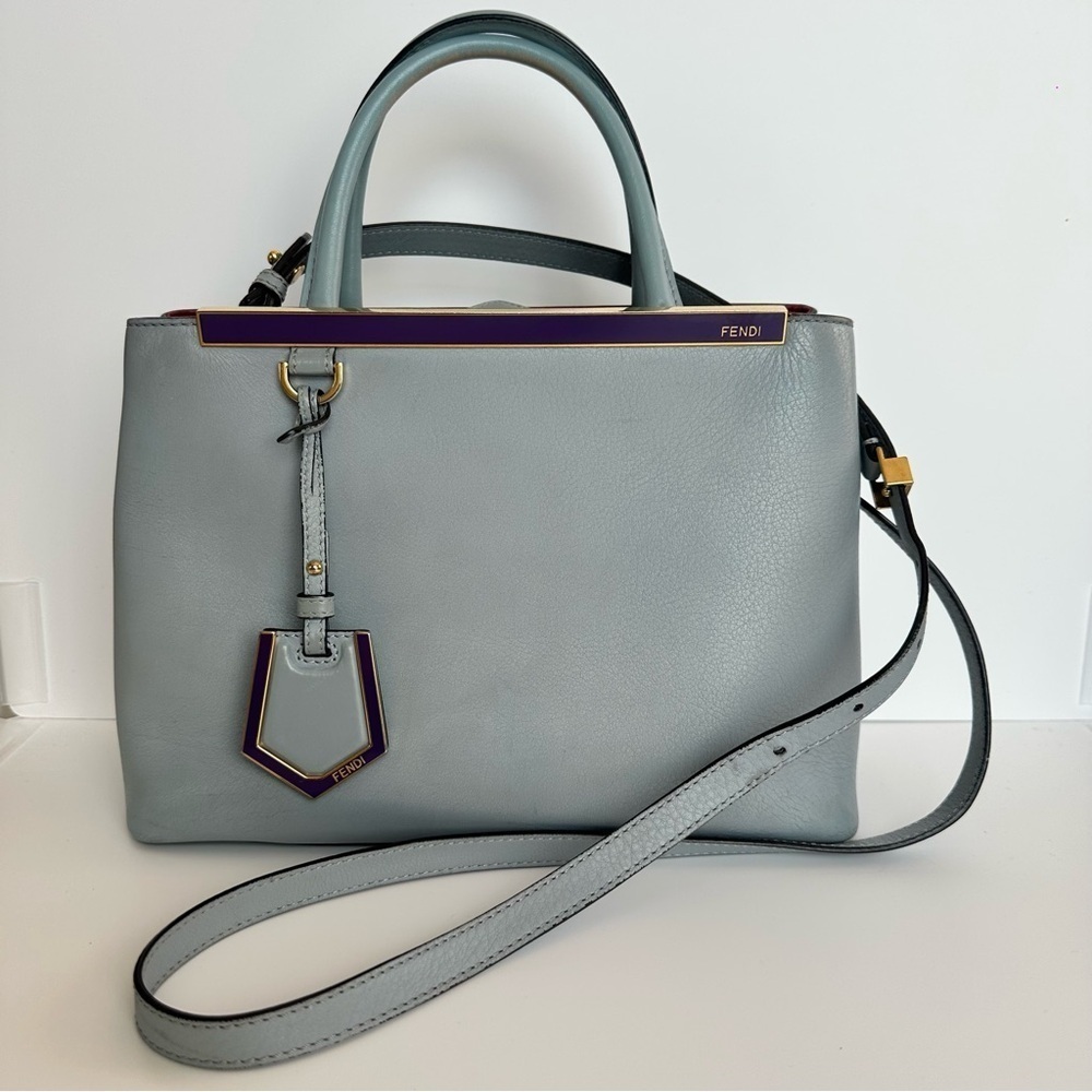 FENDI 2JOURS Vitello Elite Petite 2Jours Light Blue Charm Cuoio Saffiano Bag